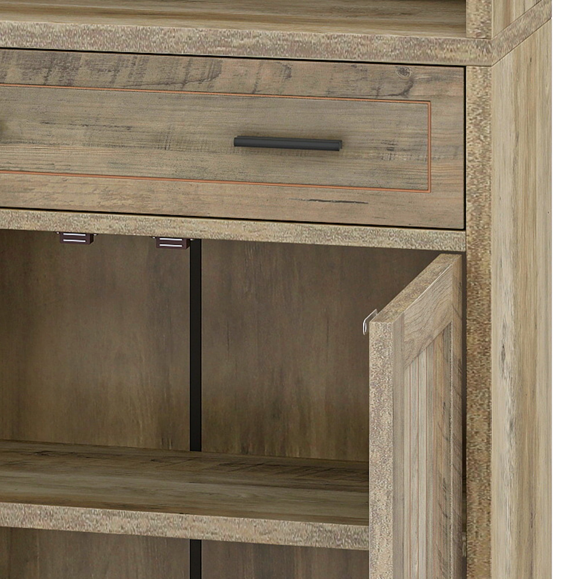 Uforic 67"H Pantry Storage Cabinet with Power Outlets, Kitchen Cabinet with Doors & Drawer, Ash Gray