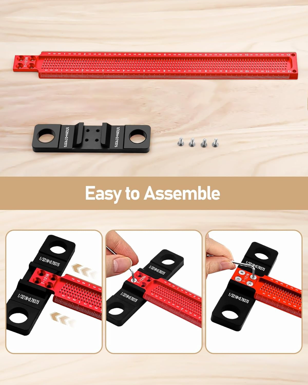 T Square Ruler 12 Inch, Precision Woodworking Parallel Scriber Measuring Tool, Adjustable Aluminum Line Drawing Aid T Ruler for Crafting Architect