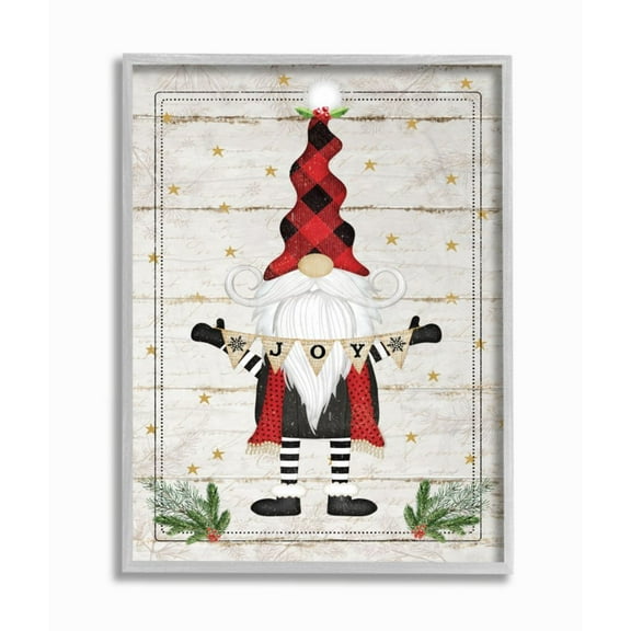 Stupell Industries Whimsical Holiday Gnome with Winter Joy Sentiments Graphic Art Gray Framed Art Print Wall Art, 16x20, by Jennifer Pugh