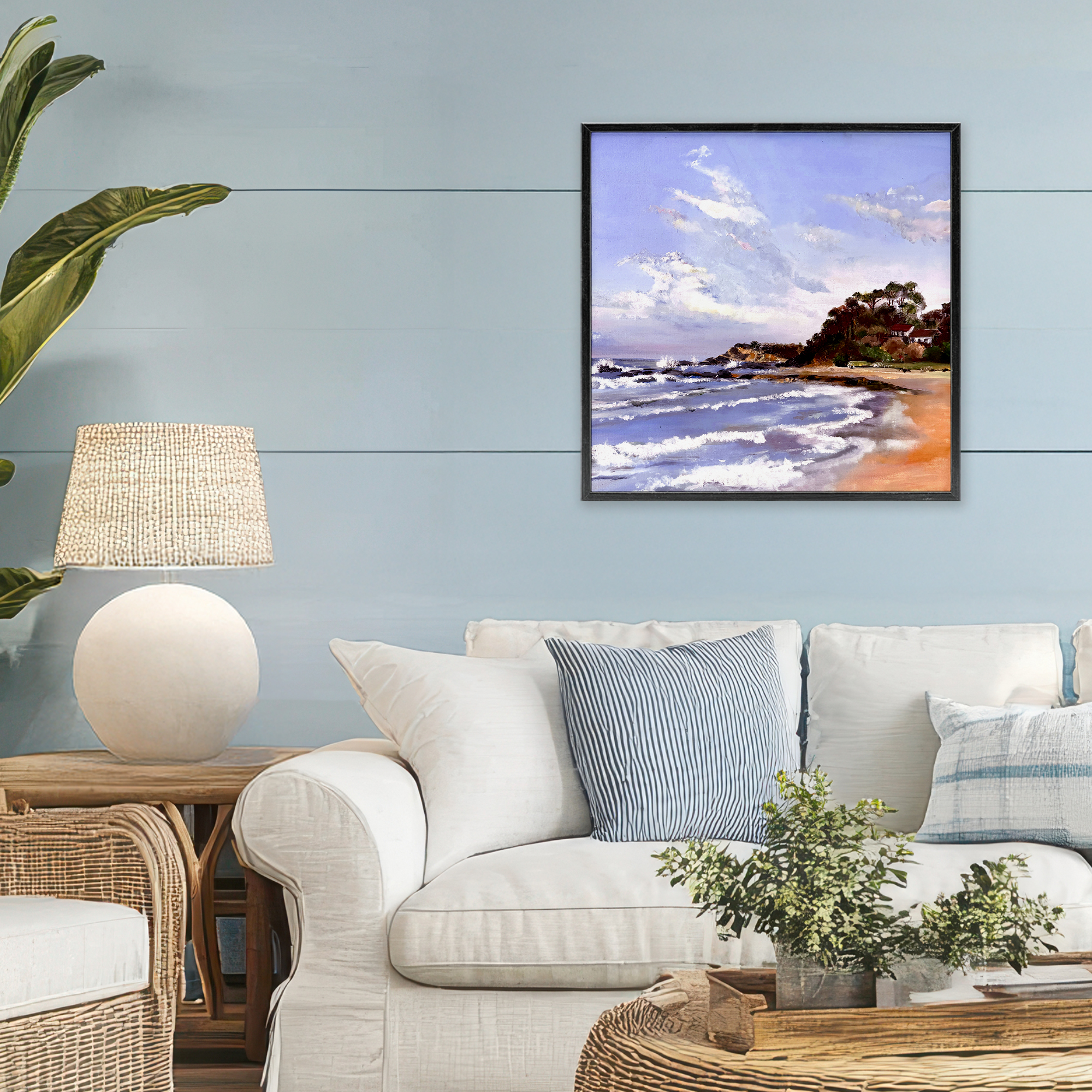 Malua Bay Seascape Black Framed Giclee Art, design by Patricia Reynolds