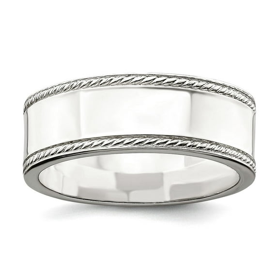 925 Sterling Silver Solid Polished 6.5 mm Design Edge Band Ring Size 11 Ring for Women and Men