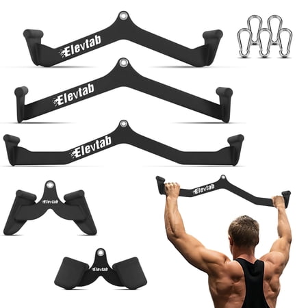 ELEVTAB Lat Pull-down Attachments, 5 Sets of Bicep Curl Tricep Press Down Accessoreis Fit All Machines with Pulley System for Home Gym