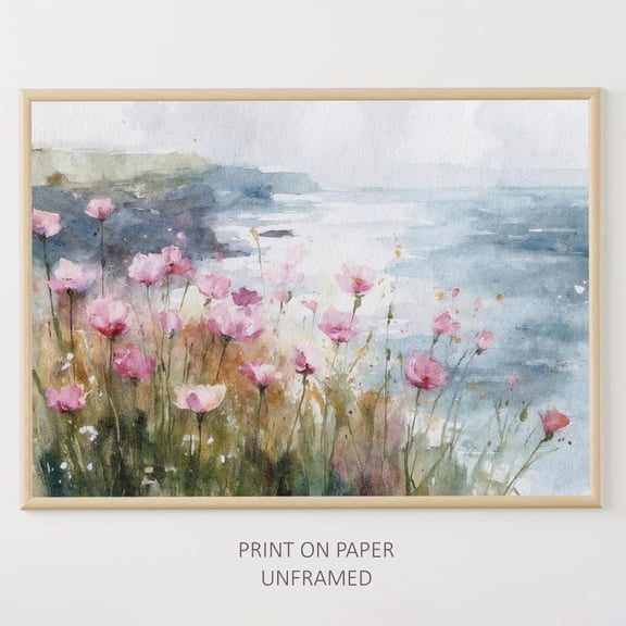 Cliffs Of Moher Poster Irish Coastal Emerald Isle Wall Art Wildflowers Artwork Ireland Wall Decor, Unframed Poster Size 8x12