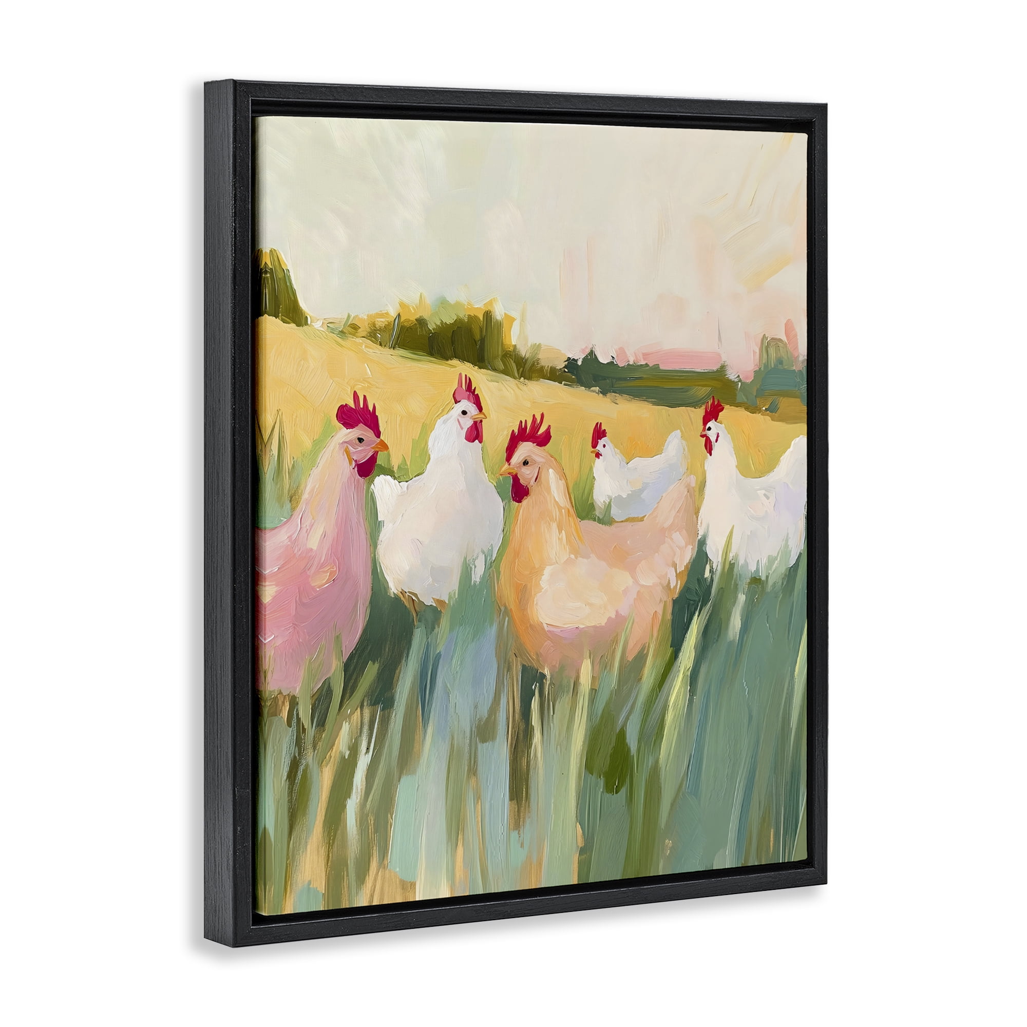 Stupell Industries Sunlit Flock of Chickens Black Framed Floater Canvas Wall Art, design by The Prints Vibe