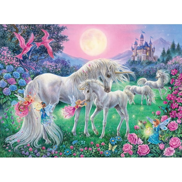 Puzzle Ravensburger Unicornios a la luz de la luna, 100 piezas, brillan