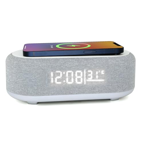 Westclox Digital Alarm Clock with Wireless Charging, Night Light, and Dimmer | LED Display with Temperature & Date | Modern Bedroom Clock for Adults