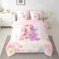 thumbnail image 2 of Feelyou Dreamy Monogrammed Z Bedding Comforter Set 7pcs, Princess Fairy Elf King Bedding Sets, Pink Flower Butterfly Reversible Bed Sheets, Ultra Soft Home Decor, 3pcs, 2 of 7