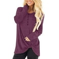 thumbnail image 2 of Pompotops T-Shirt Décontracté à Col Rond pour Femmes Manches Longues Ample Blouse Unie, 2 of 9