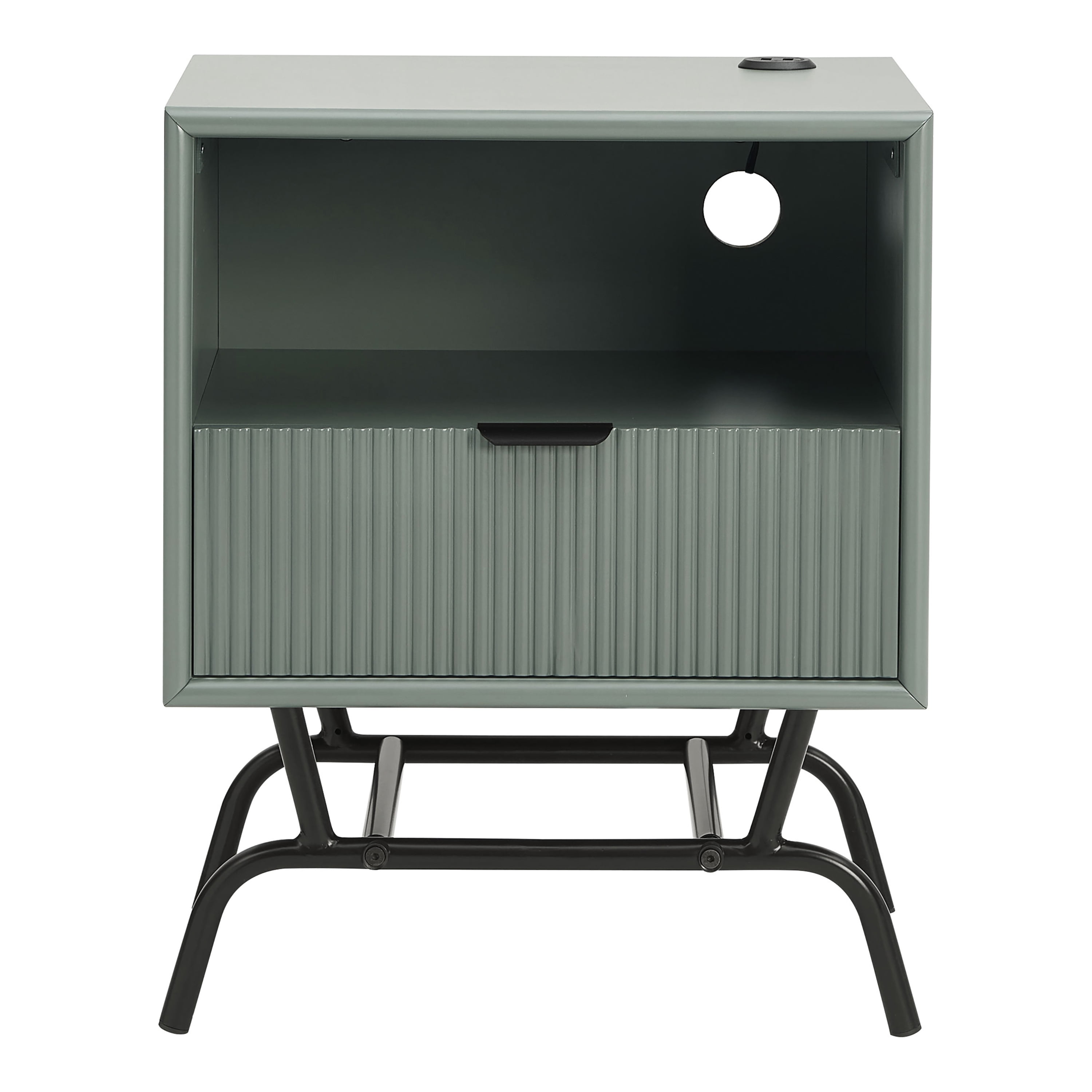 Furniture of America Estee 1-Drawer Wood Indoor End Table with USB Port, Sage Green