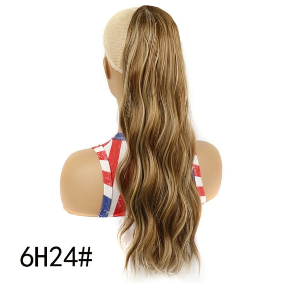 XmhyTop 23.6 Inch Long Voluminous Curly-Wavy Ponytail Extensions, Drawstring Clip-In Synthetic Hairpiece, Natural-Look Pony Tail Add-On for Women,B