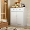 thumbnail image 3 of BESFUR Metal Garage Storage Cabinet with 2 Doors and 1 Drawer, Locking Stoage Cabinet for Garage, Classroom and Office - White, 3 of 10