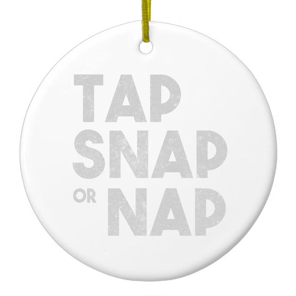 DistinctInk Hanging Ceramic Christmass Tree Ornament with Gold String - Great Gift / Present - 2 3/4 inch diameter - Tap Snap or Nap