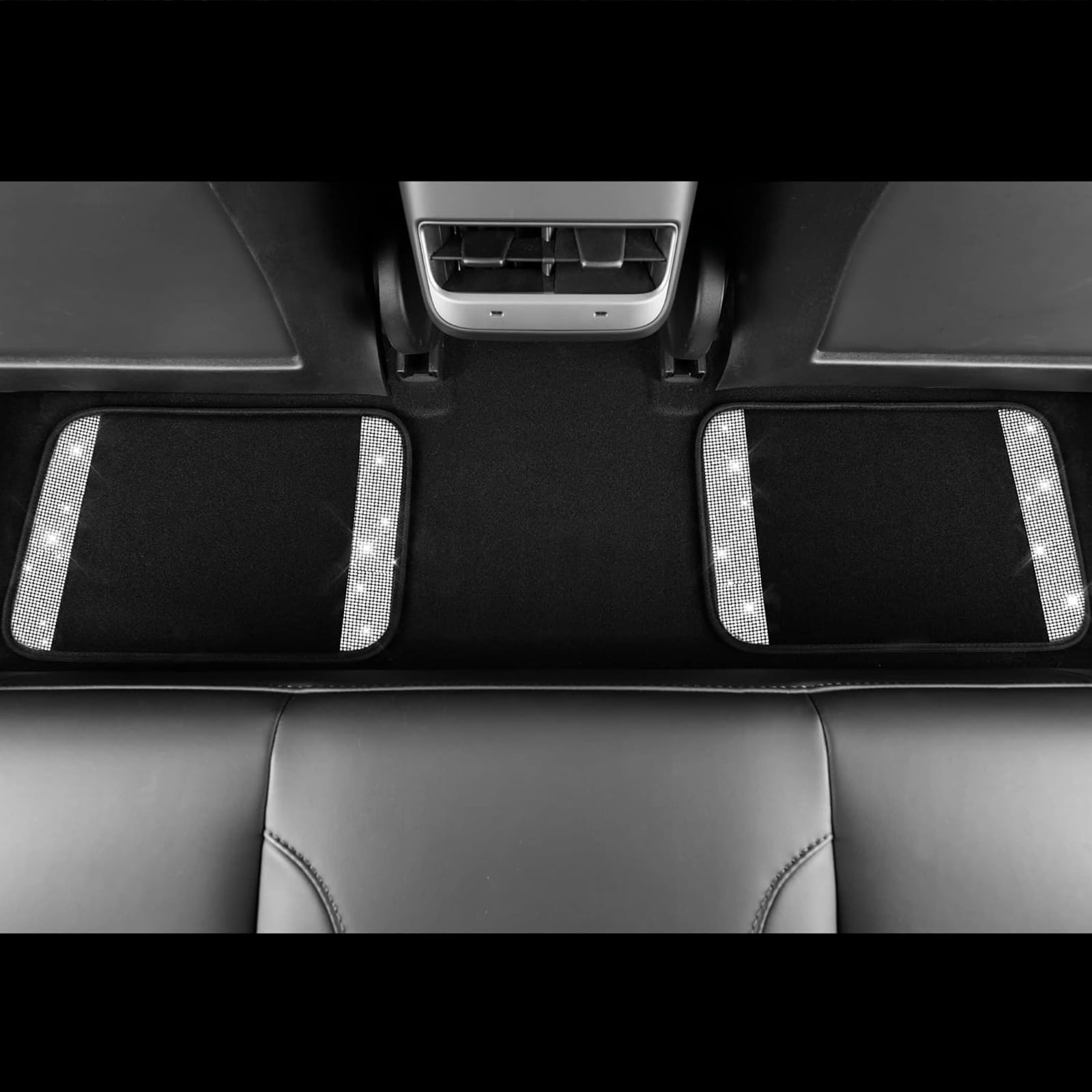 Car-Grand Bling Rhinestone Diamond car floor mats shining carpet sparkly glitter crytal with anti-slip heel waterproof universal fit cute girl women 4pcs Black silver