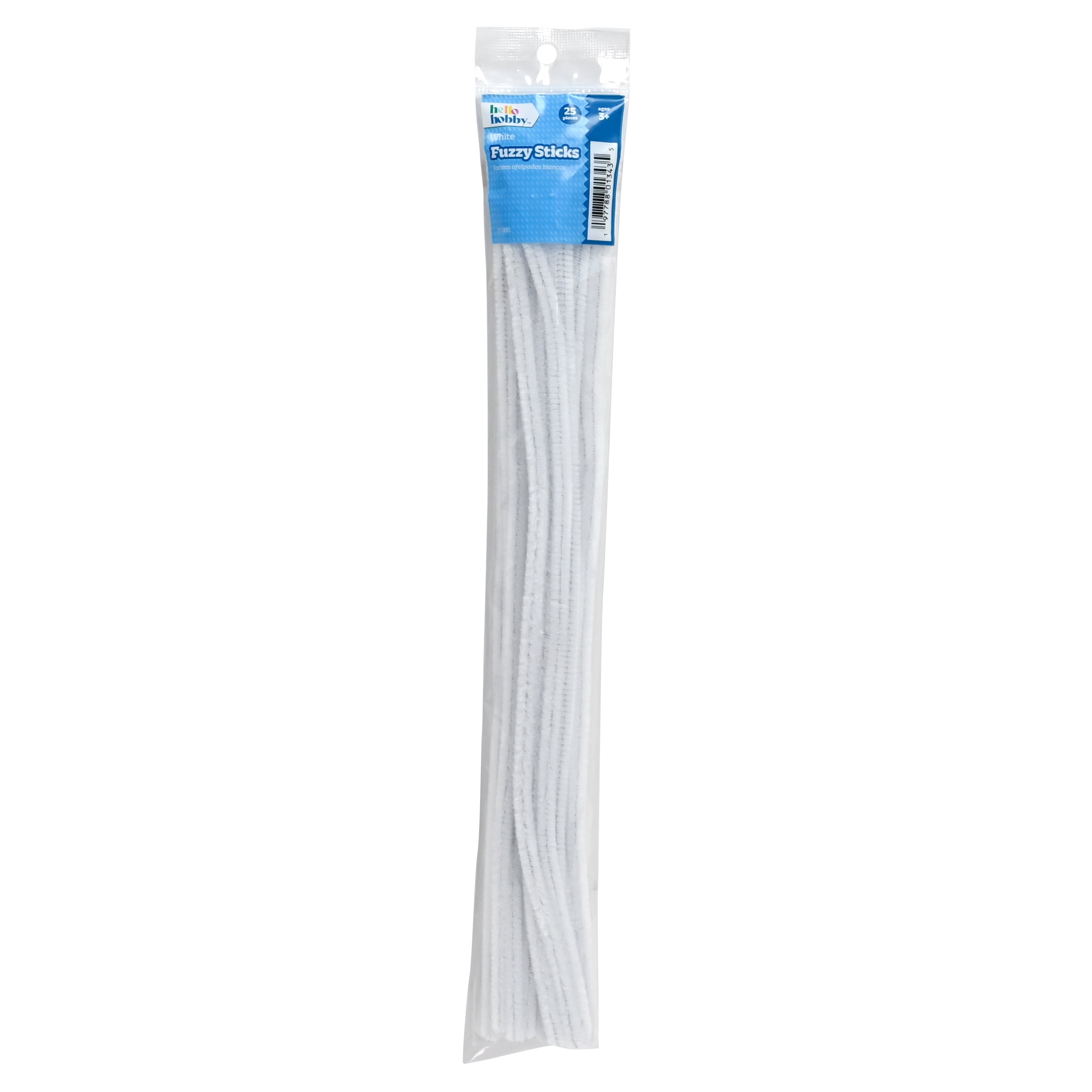Hello Hobby 25 Count White Fuzzy Sticks for Kids Crafts and DIY Projects