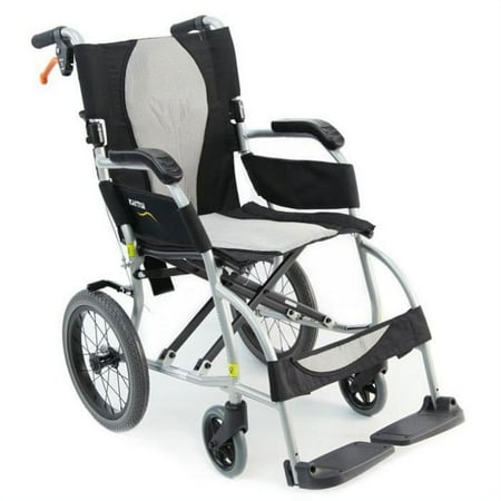 Karman Ergo Lite Ultra Lightweight Ergomonic Transport Wheelchair with Companion Brakes, Pearl Silver, 16" Seat Width