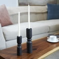 thumbnail image 2 of DecMode 2 Candle Black Wood Minimalistic Tapered Candle Holder, Set of 2, 2 of 9