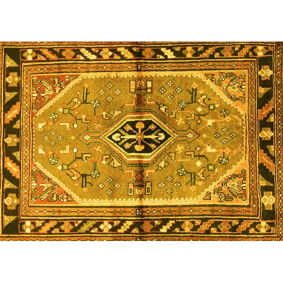 Ahgly Company Machine Washable Indoor Rectangle Persian Yellow Traditional Area Rugs, 4' x 6'