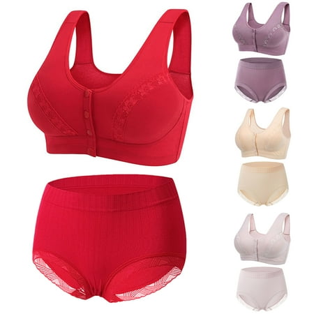 Fesfesfes Bras for Women Wireless Underwear Set for Women Casual Mesh Patchwork Shaping Cup Wide Strap Underwire Bra Plus Size Bra Underwear Set
