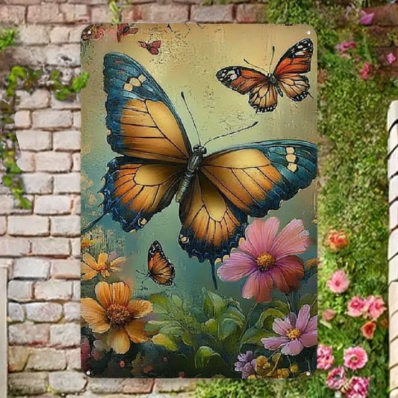 1pc Retro-Style Butterfly Metal Tin Sign - Stickers for Wall Decor - Durable Plaque with Floral Poster Design, Perfect Gift for Home Decoration