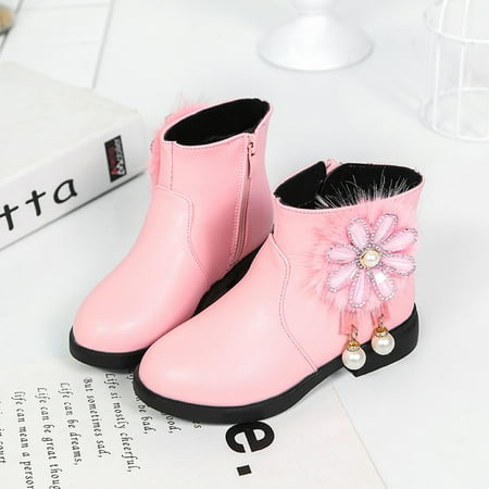 

Baby girl shoes Girls Boots Infant Kids Baby Princess Pearl Floral Leather Shoes Winter Booties Fragarn