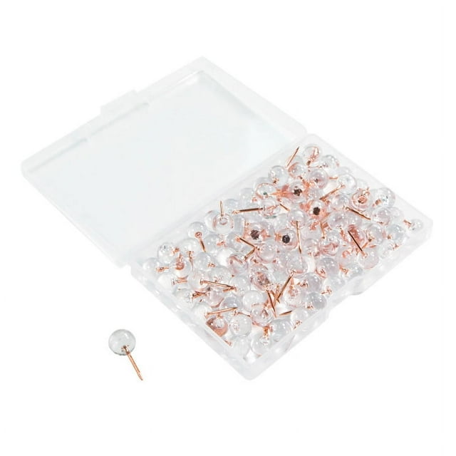 100Pcs Gold Push Pins ThumbTacks Transparent Plastic Round Head Map Tacks for Hanging Pictures Posters Documents Wall Maps on Walls and Bulletin Boards