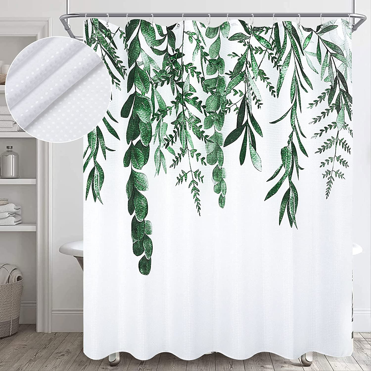 Hunter Green Shower Curtain Watercolor Eucalyptus Leaves Nature Bathroom Decor Shower Curtain