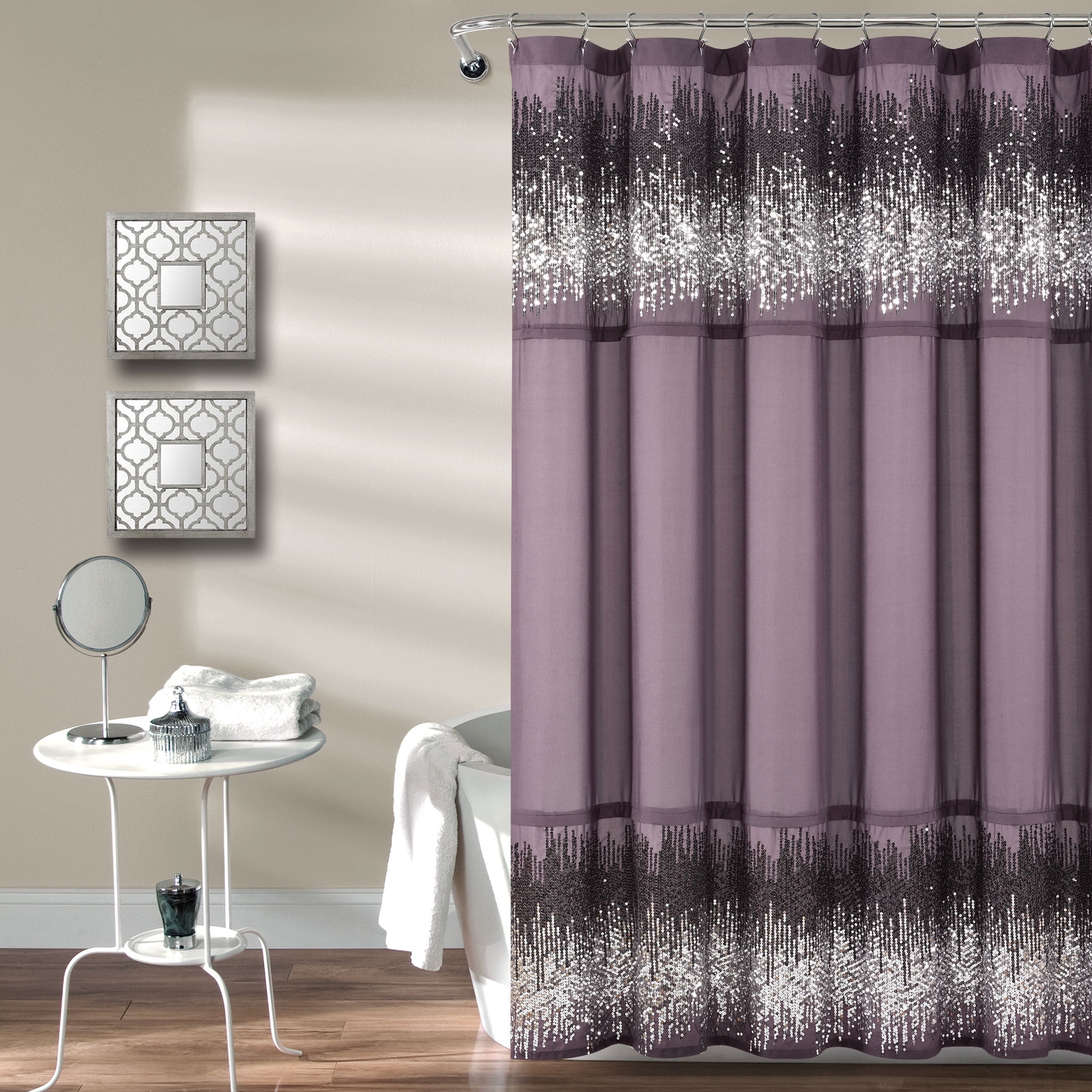 Lush Decor Shimmer Sequins Shower, Purple Afro Shower Curtain