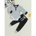 thumbnail image 3 of Ribbed Stripe New Baby Boy Girls Clothes 3M 6M 12M 18M 24M Fall Toddler Outfits Long Sleeve Soft Cotton Romper Pants, 3 of 9