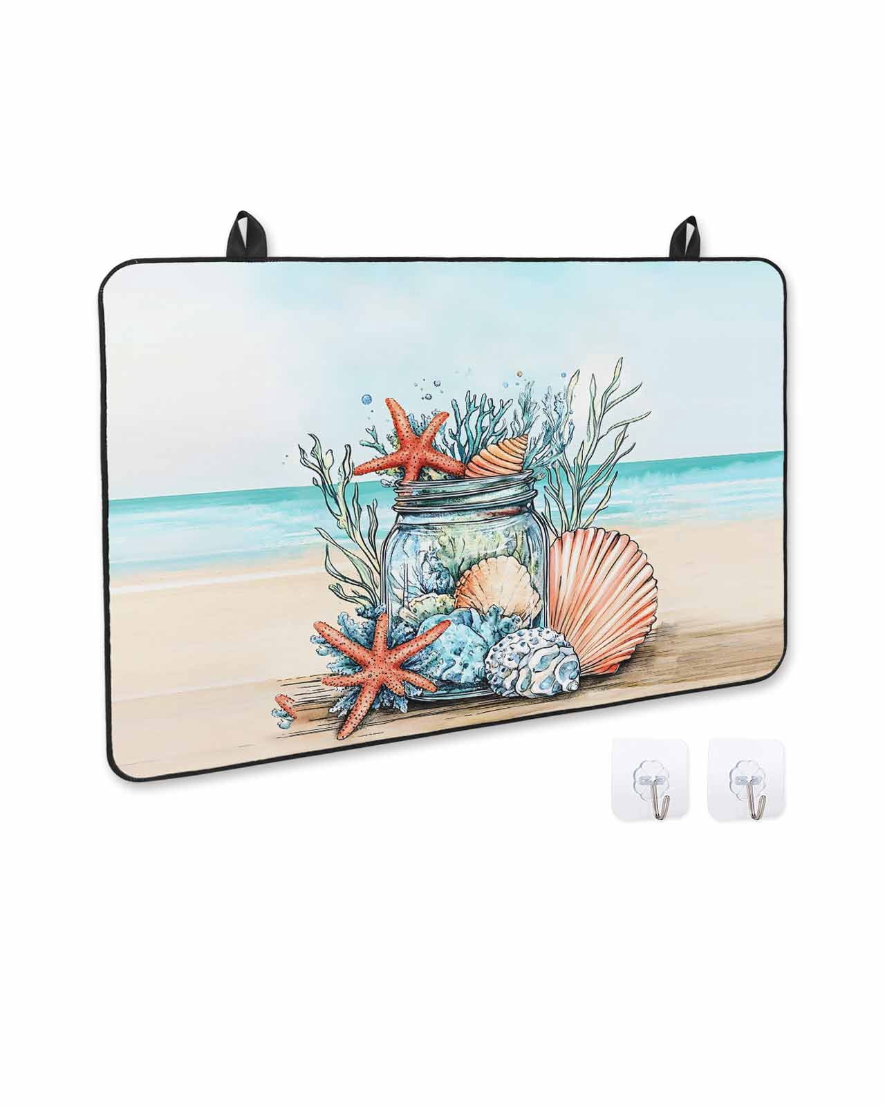 nqOlkjepod Large Induction Cooktop Protector Mat 36"x21", Coastal Beach Stove Top Covers for Electric Stove, Summer Ocean Starfish Coral Shells Stove Burner Cover Mats, Glass Top Stove Cover