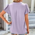 thumbnail image 4 of Blusa de manga con volantes huecos Escote en V Blusa de manga corta de color liso Top para mujer Lady Girl Púrpura M, 4 of 6
