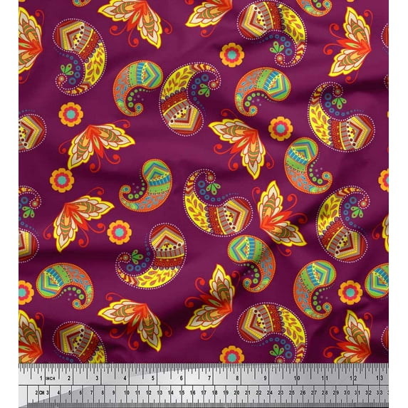 Soimoi Cotton Poplin Fabric Floral & Paisley Decor Fabric Printed Yard 56 Inch Wide