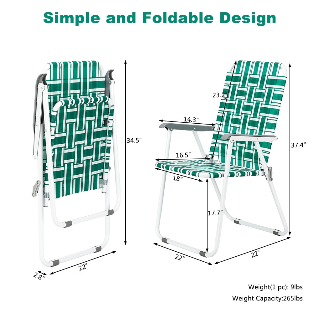 VINGLI Patio Lawn Chairs Folding Set of 4, Webbed Folding Chair Outdoor Beach Chair Portable Camping Chair for Yard, GardenGreen)