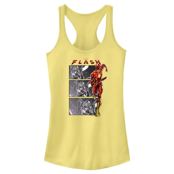 Junior's The Flash Speedster comics Book Panels  Racerback Tank Top Banana X Small
