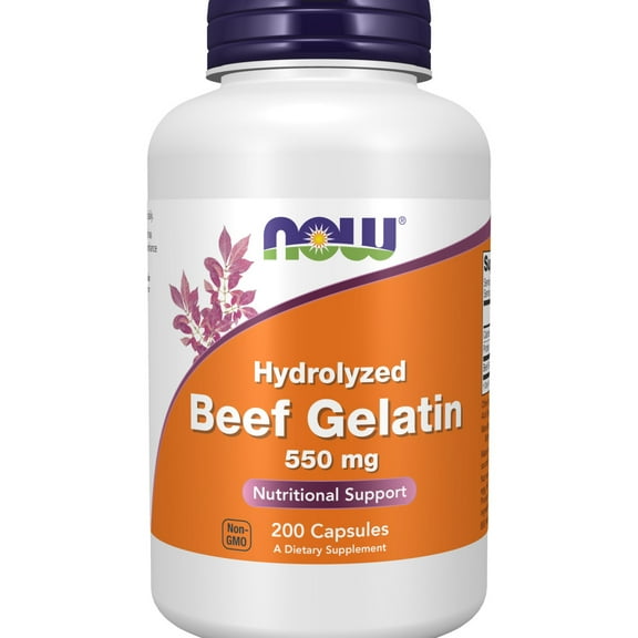 NOW Supplements, Beef Gelatin 550 mg, Hydrolyzed, Nutritional Support, 200 Capsules