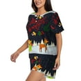 thumbnail image 2 of Picia Merry Christmas Elk Pajamas Sets for Women Soft Short-Sleeved Pjs with Lounge Shorts Two Piece Sleepwear-3X-Large, 2 of 9