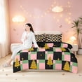 thumbnail image 5 of Manfei Festive Christmas Tree 7 Pieces Full Size Bedding Sets,Modern Checkerboard Full Size Bed in a Bag,Green Pink,Black Reversible, 5 of 6
