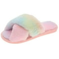 thumbnail image 1 of Cross Band Slippers Fuzzy Fluffy Non-skid Open Toe Slides Plush Sandals for Lady, 1 of 10