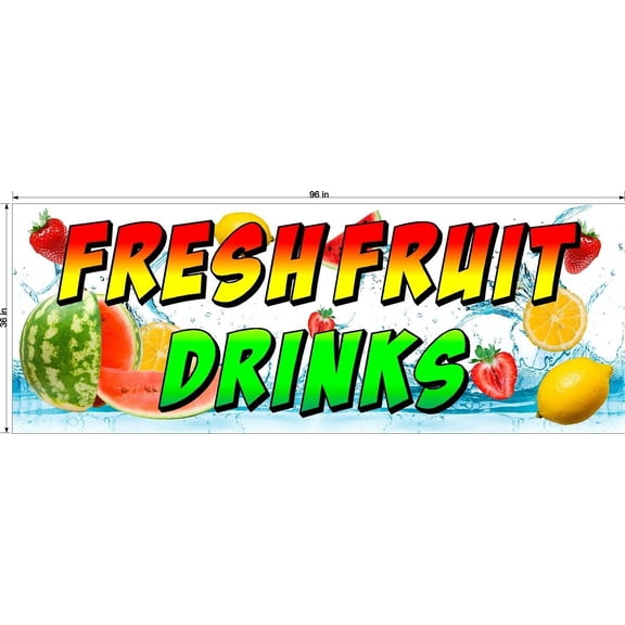 FRESH FRUIT DRINKS WATERMELONE STRAWBERRY LEMON VINYL BANNER 3' x 8'