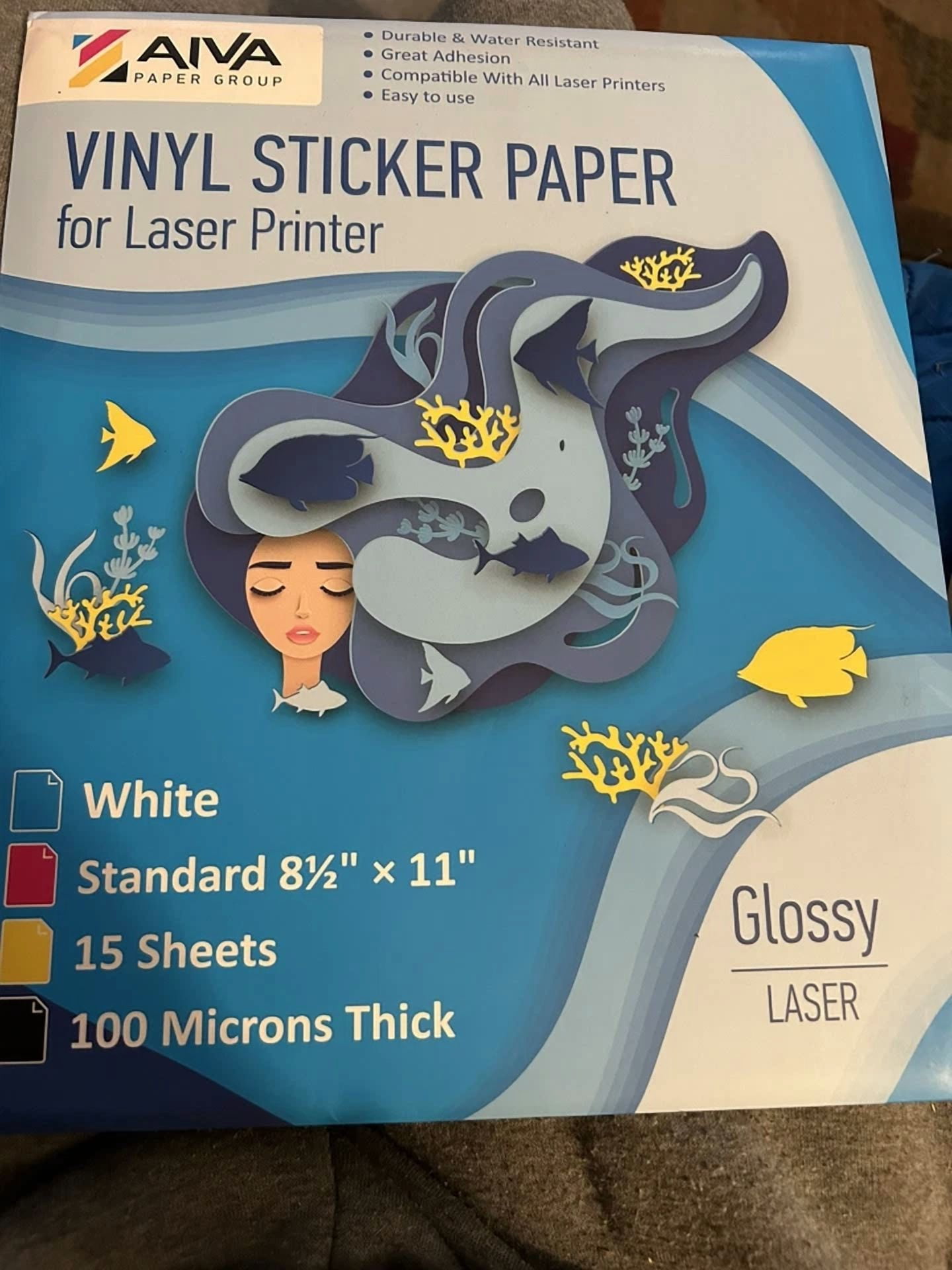 BRAWN- Printable Vinyl Sticker Paper For Laser Printer - Glossy White - 15 Self