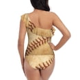 thumbnail image 5 of Easygdp Vintage Baseball Women's One Shoulder Ruffle Monokini Bathing Suits with Removable Chest Pad, Quick Drying - Large, 5 of 8