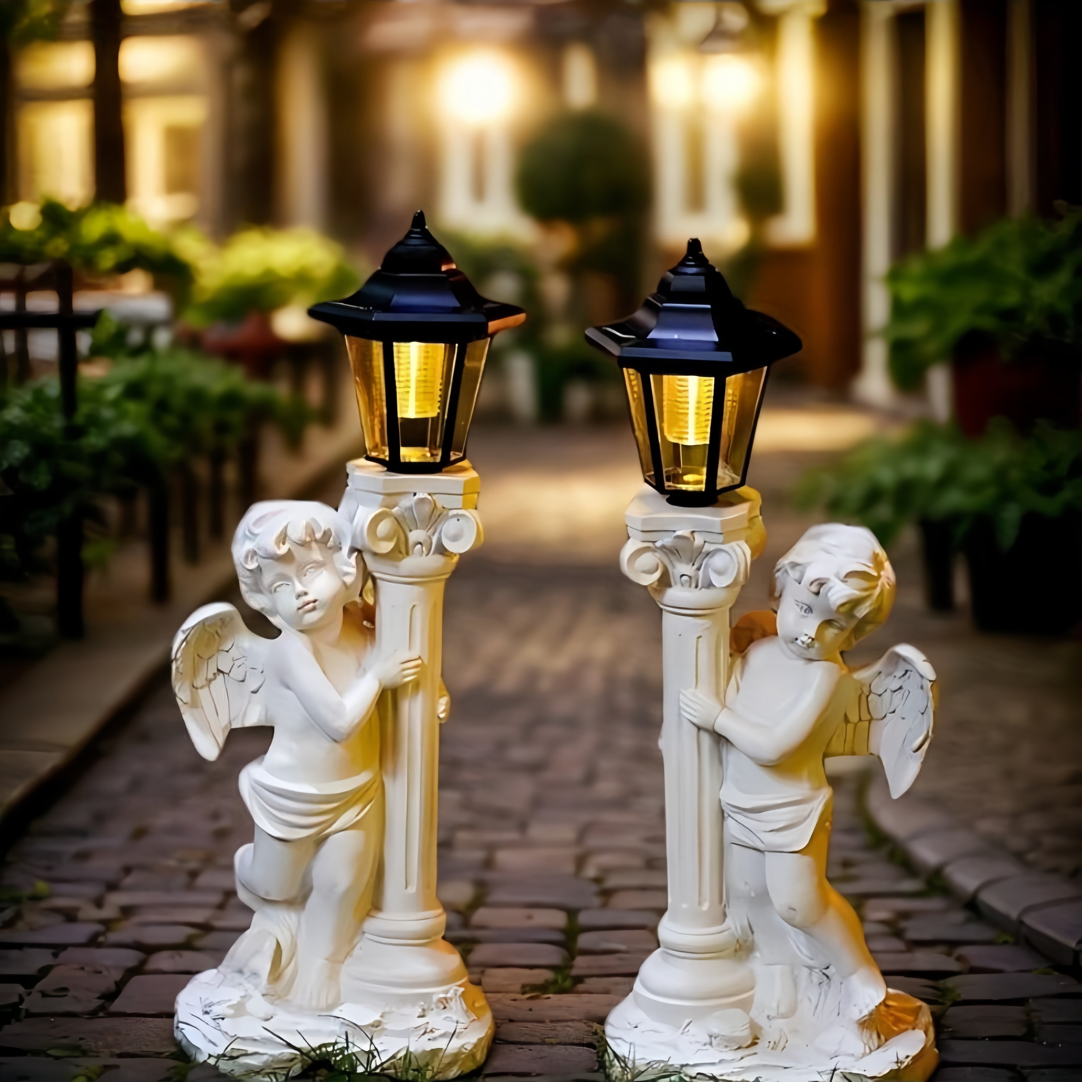 Lumiartisan 19.7" Solar Angel Statues Set of 2, Left & Right Roman Pillar Decor
