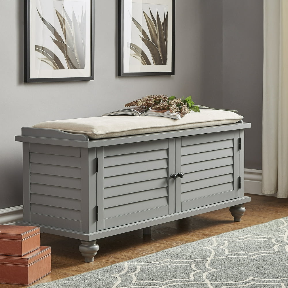 Weston Home Entryway Storage Bench with Cushion, Frost Gray