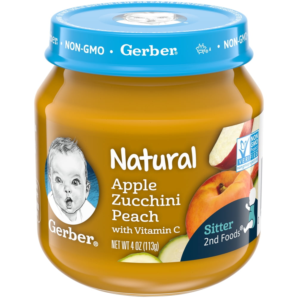 Gerber Natural Stage 2 Baby Food, Apple Zucchini Peach, 4 oz Jar, (10 Pack)