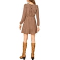 thumbnail image 3 of INSPIRE CHIC Women's Vintage Round Neck Elastic Waist Puff Sleeve Plaid Dress S Brown, 3 of 7