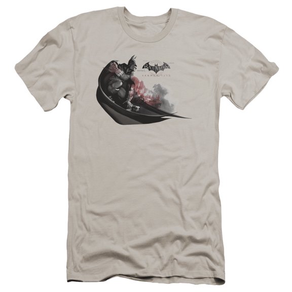 Batman Arkham City Ready To Pounce Premium Canvas T-Shirt Adult Slim Fit 30/1-Silver