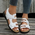 thumbnail image 6 of HTHLVMD Women Everyday Footwear, Women Open Toe Sport Sandals Comfortable Star Pattern Flat Sandals Summer Hook and Loop Ankle Strap Walking Shoes Soft Sole Wide Fit Outdoor Beach Shoes, White 8.5, 6 of 9
