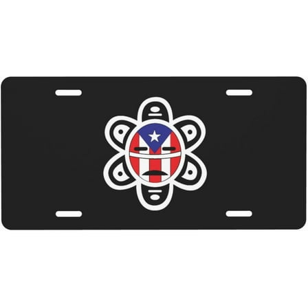 Puerto Rico Flag Sun Tribal Sol Taino License Plate 6" x 12" Aluminum Decorative Front License Plates Metal Car Plate Novelty Vanity Tag Cover with 4 Holes Car Decor Accessory