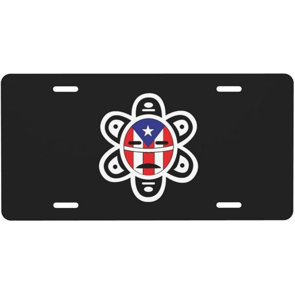 Puerto Rico Flag Sun Tribal Sol Taino License Plate 6" x 12" Aluminum Decorative Front License Plates Metal Car Plate Novelty Vanity Tag Cover with 4 Holes Car Decor Accessory