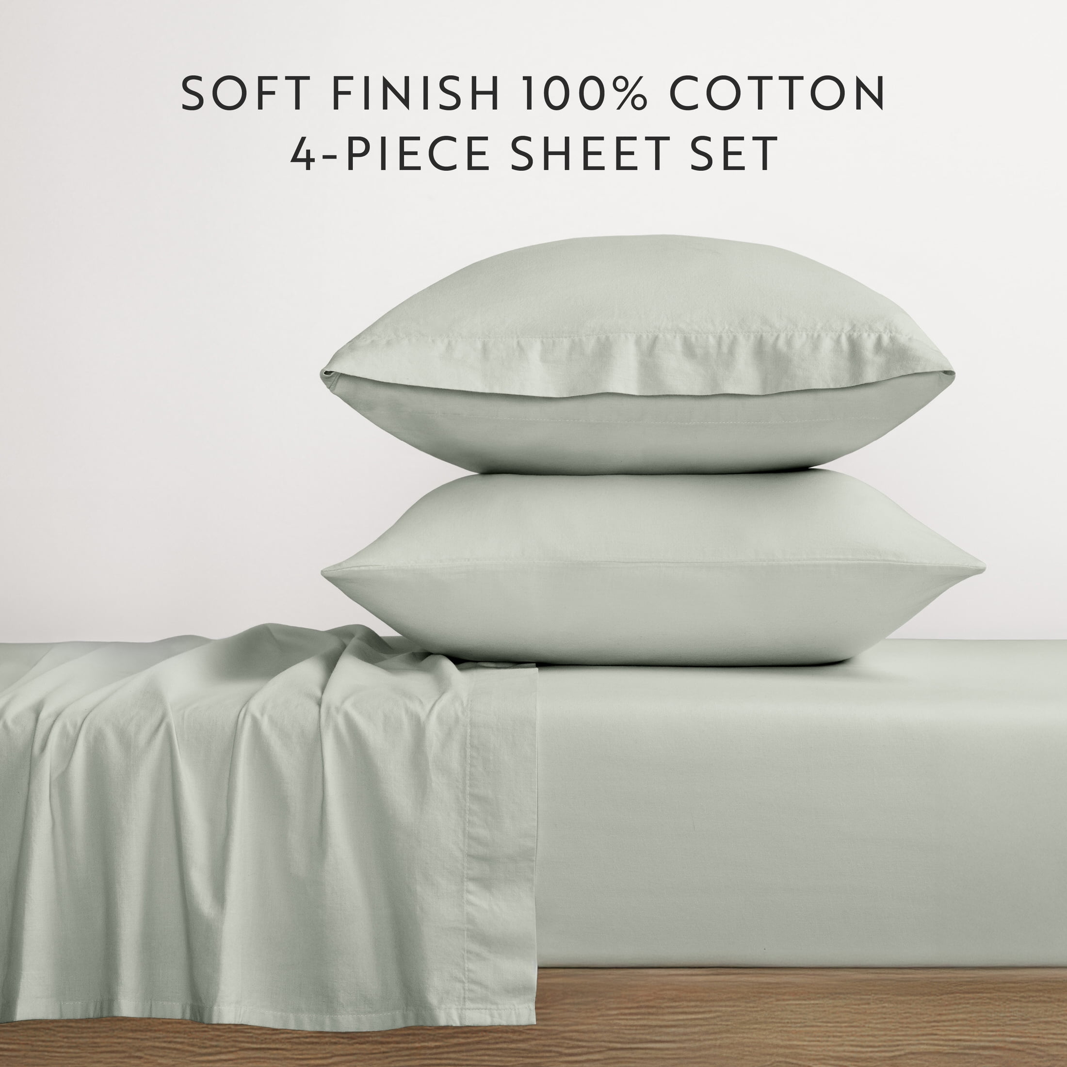 Noble Linens 4 Piece 100% Cotton Percale Sheet Set in Green Haze, Full