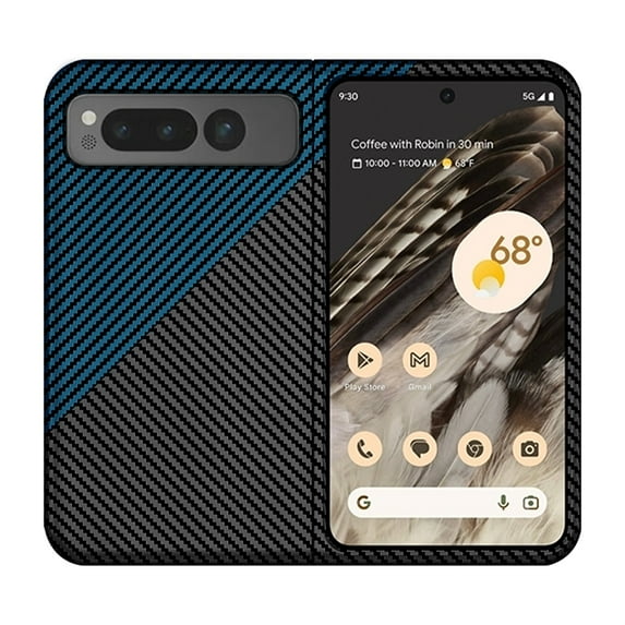 SaniMore for Google Pixel Fold 7.6" 2023 Case, Slim Case Carbon Fiber Support Wireless Charging Shockproof Anti-drop Lens All-inclusive Heavy Duty Protective Anti-fingerprint Magnetic Case, Blackblue